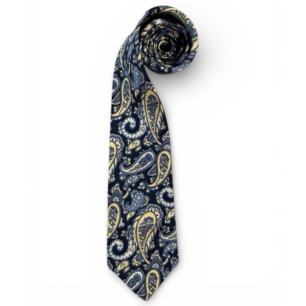 Vintage Polo Ralph Lauren Tie Blue Paisley Pattern Designer 100% Silk Preppy USA